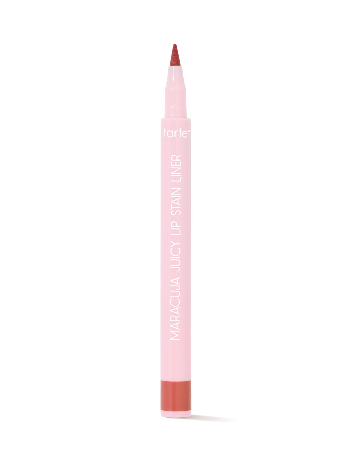 Lip liner with pink casing and red tip on a white background