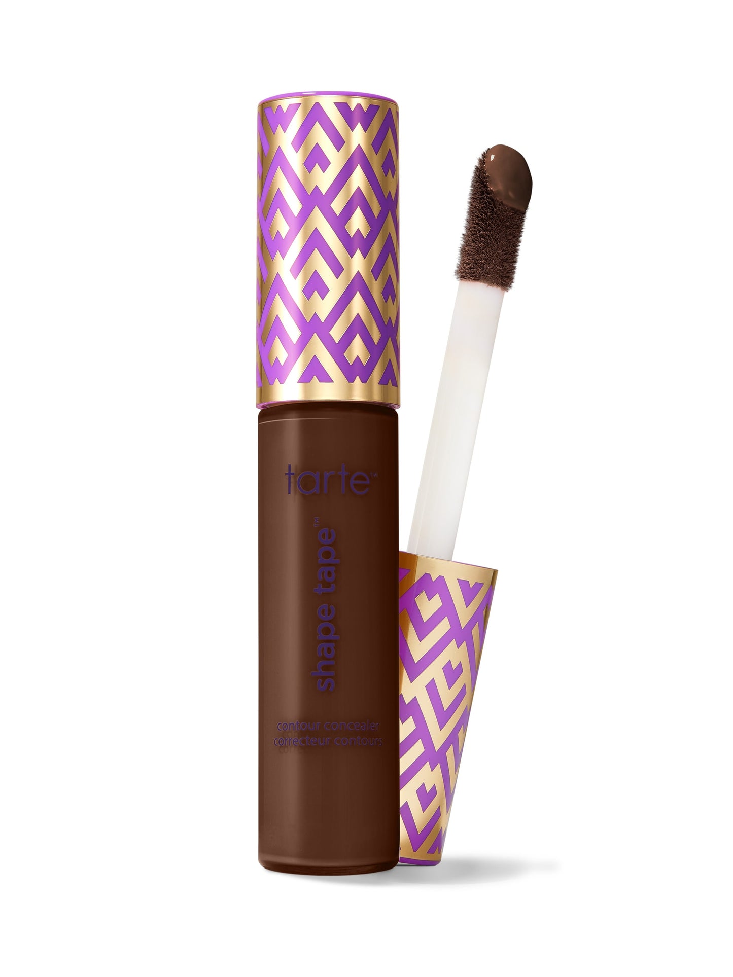 Tarte makeup product with purple and gold packaging on a white background